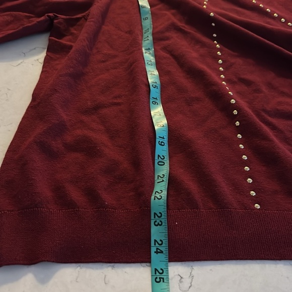 Macy’s Studded Embellished Puff Sleeve long sleeve Sweater burgundy Sz 1X - Picture 11 of 16